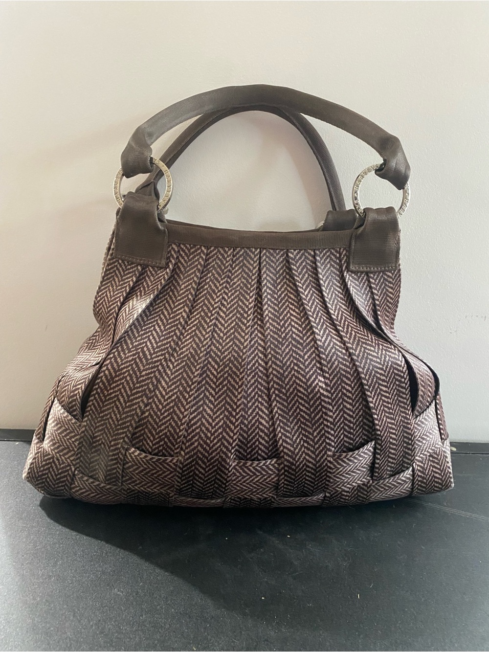 Stella Brown Herringbone Seatbelt Bag